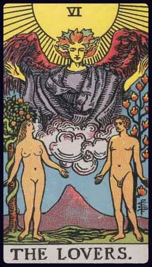 The Lovers from a Rider–Waite–Smith tarot deck