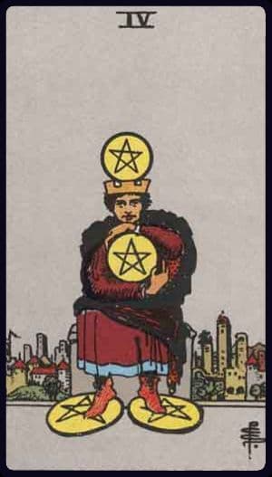 Four of Pentacles · Rider–Waite–Smith imagery