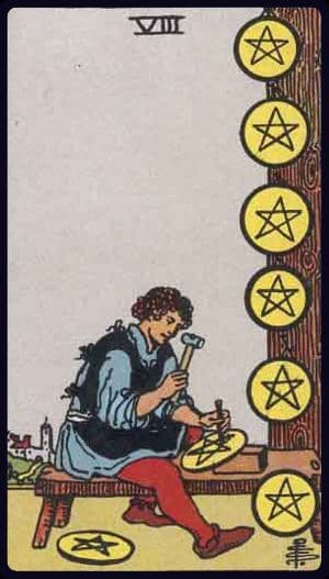 Eight of Pentacles · Rider–Waite–Smith imagery