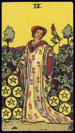 Nine of Pentacles · Rider–Waite–Smith imagery