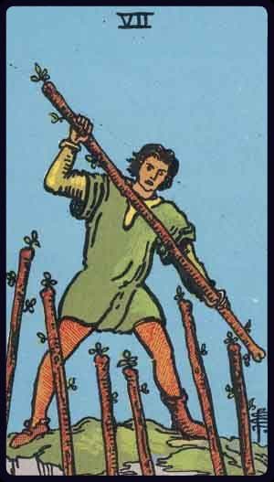Seven of Wands · Rider–Waite–Smith imagery