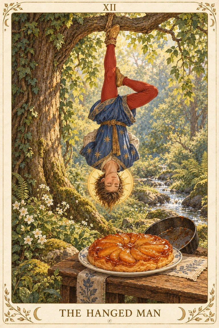 The Hanged Man · Tarot42 Food Tarot illustration