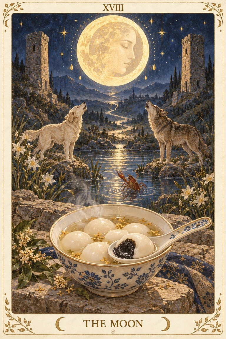 The Moon · Tarot42 Food Tarot illustration