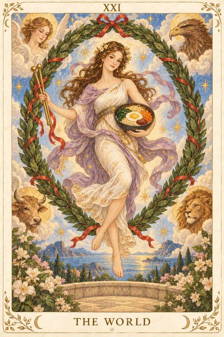 The World · Tarot42 Food Tarot illustration